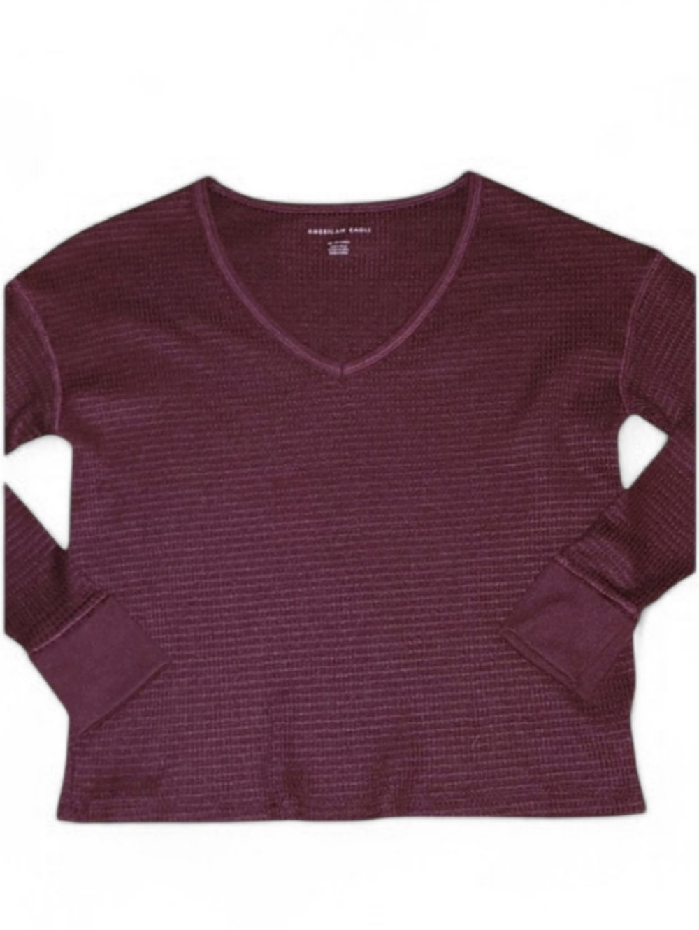 Womens AE Long Sleeve Waffle Knit Sweater Top XS Burgandy